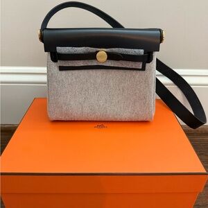 Black (noir) and ecru Hermes mini herbag 20